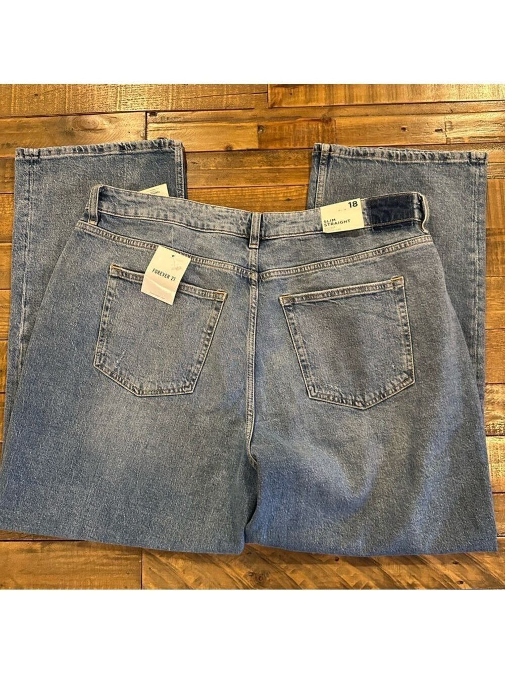 Forever 21 High Rise Slim Straight Jeans Diagonal Zipper Size 18 New With Tags - Picture 2 of 5